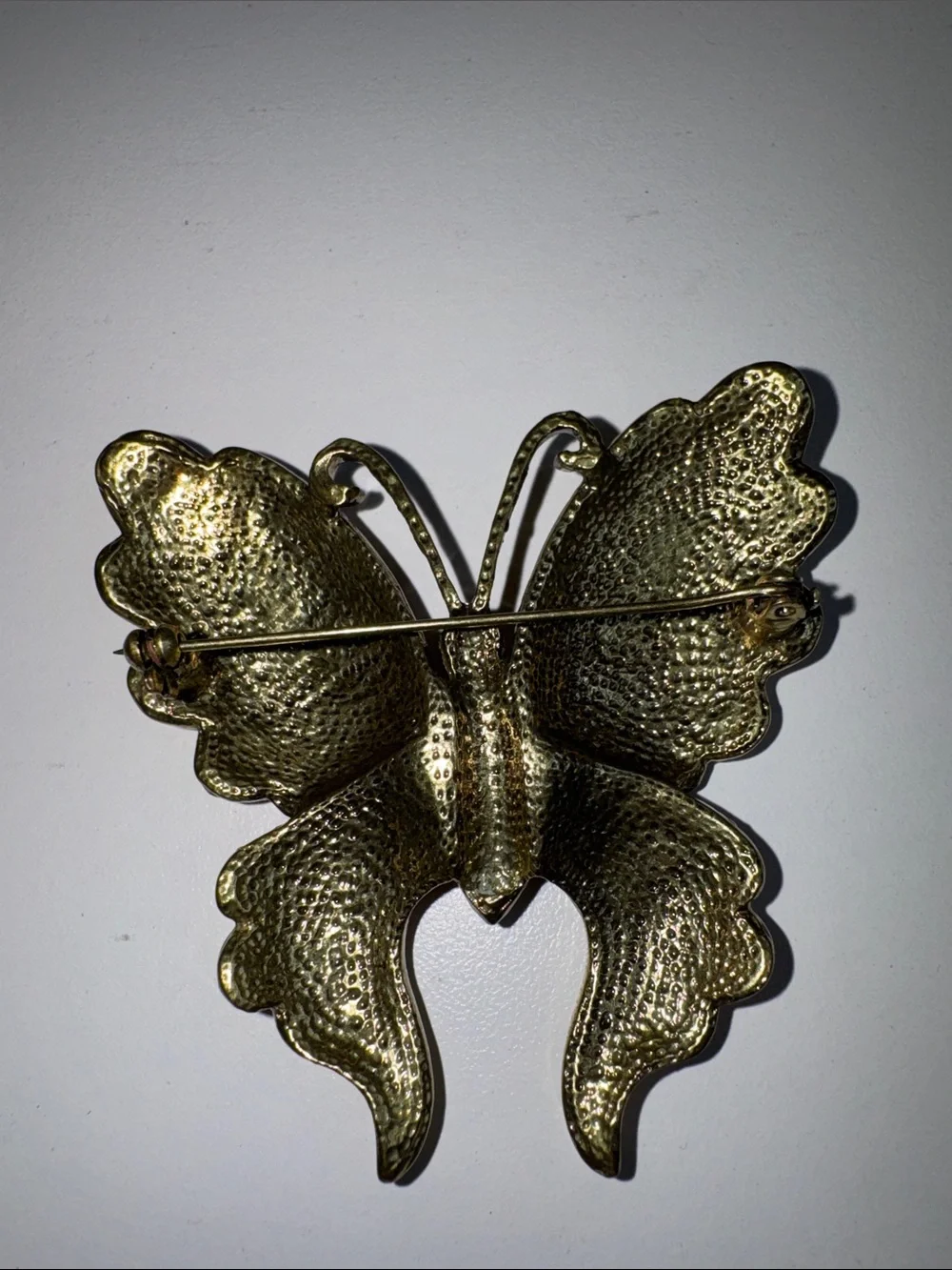 Gold Tone Butterfly Brooch Orange Yellow Enamel Multicolor Rhinestone Statement